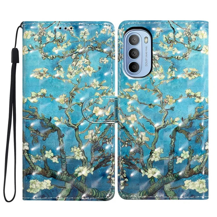 For Motorola Moto G52 4G Case PU Leather 3D Pattern Flip Shockproof Phone Cover