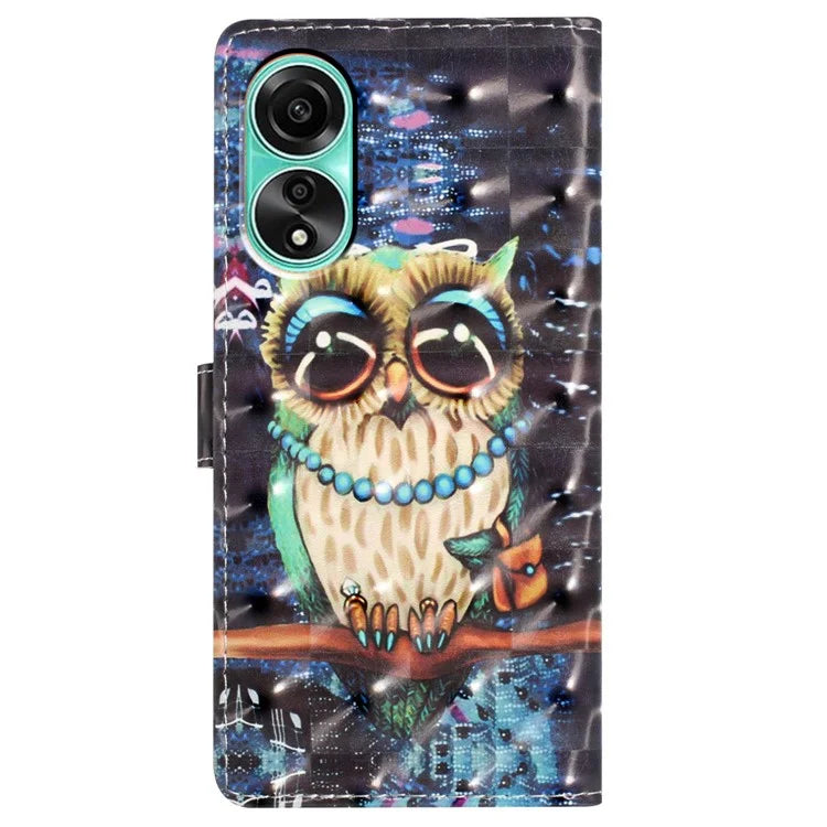 For Oppo A58 4G Case 3D Pattern PU Leather Flip Protective Phone Cover
