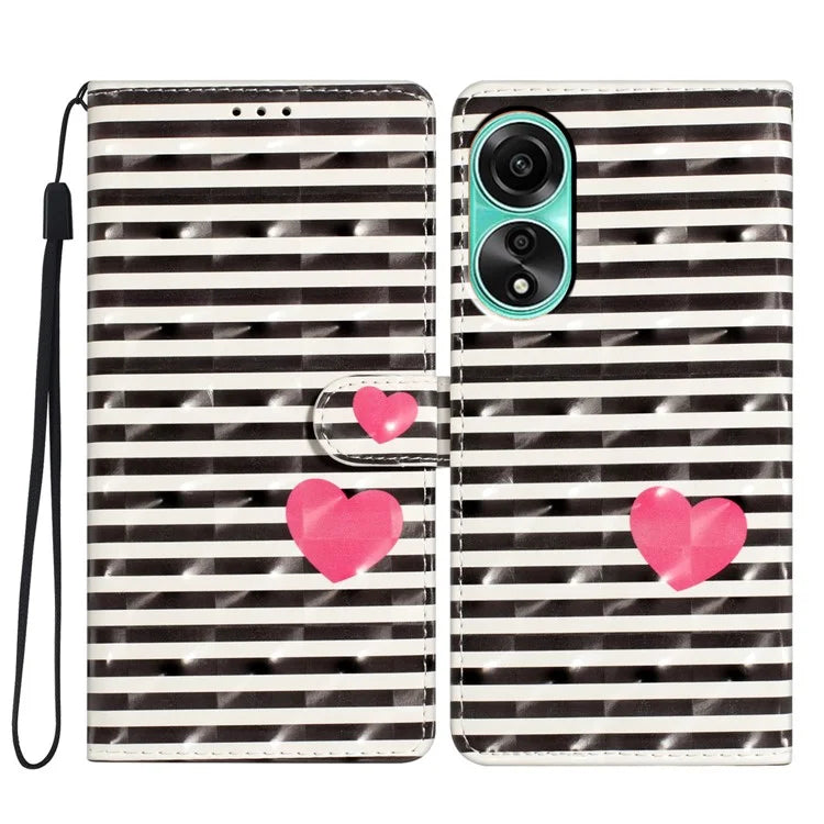 For Oppo A58 4G Case 3D Pattern PU Leather Flip Protective Phone Cover