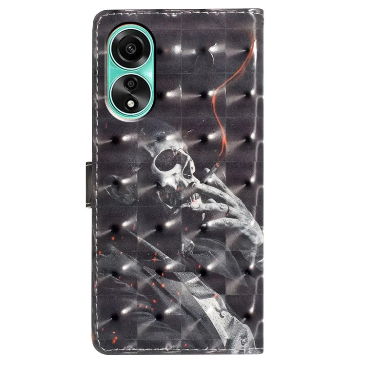 For Oppo A58 4G Case 3D Pattern PU Leather Flip Protective Phone Cover