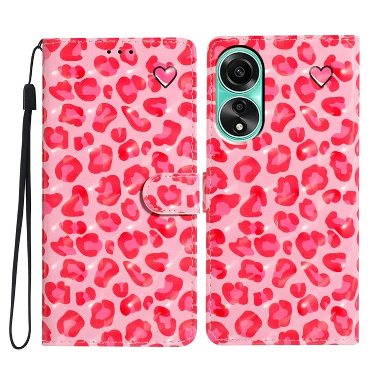 For Oppo A58 4G Case 3D Pattern PU Leather Flip Protective Phone Cover