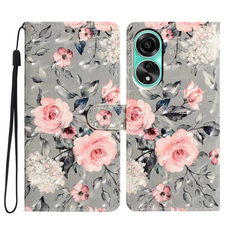 For Oppo A58 4G Case 3D Pattern PU Leather Flip Protective Phone Cover