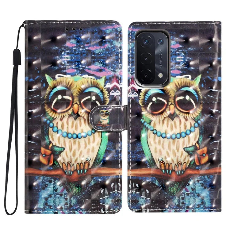 For Oppo A54 5G / A74 5G / A93 5G Case PU Leather 3D Pattern Wallet Phone Cover