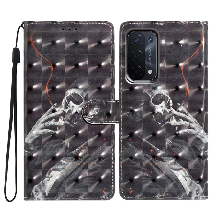 For Oppo A54 5G / A74 5G / A93 5G Case PU Leather 3D Pattern Wallet Phone Cover