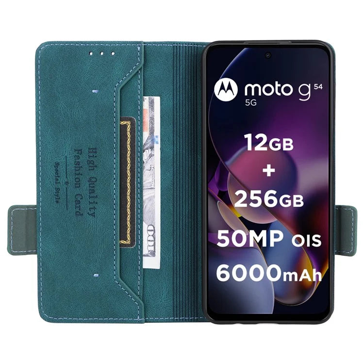 For Motorola Moto G54 5G Case PU Leather Wallet Hardware Decor Cover