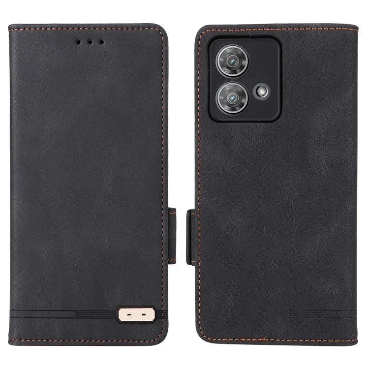 For Motorola Edge 40 Neo 5G Case PU Leather Wallet Cover with Hardware Decor