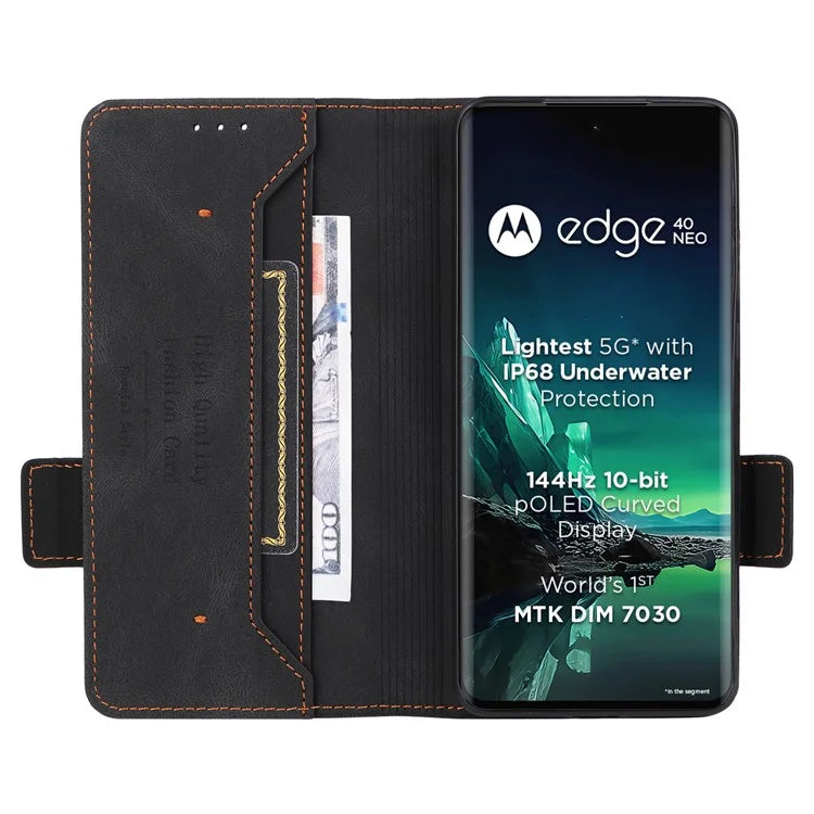 For Motorola Edge 40 Neo 5G Case PU Leather Wallet Cover with Hardware Decor