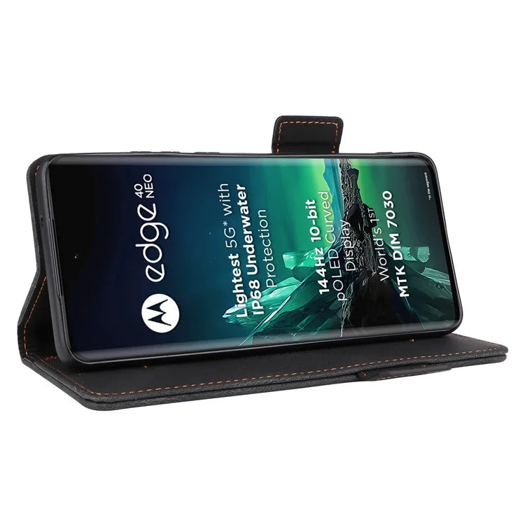 For Motorola Edge 40 Neo 5G Case PU Leather Wallet Cover with Hardware Decor