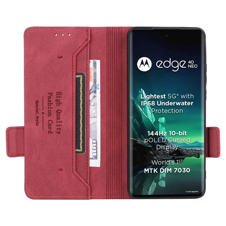 For Motorola Edge 40 Neo 5G Case PU Leather Wallet Cover with Hardware Decor
