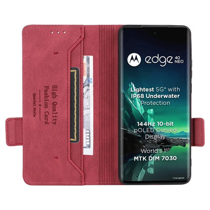 For Motorola Edge 40 Neo 5G Case PU Leather Wallet Cover with Hardware Decor