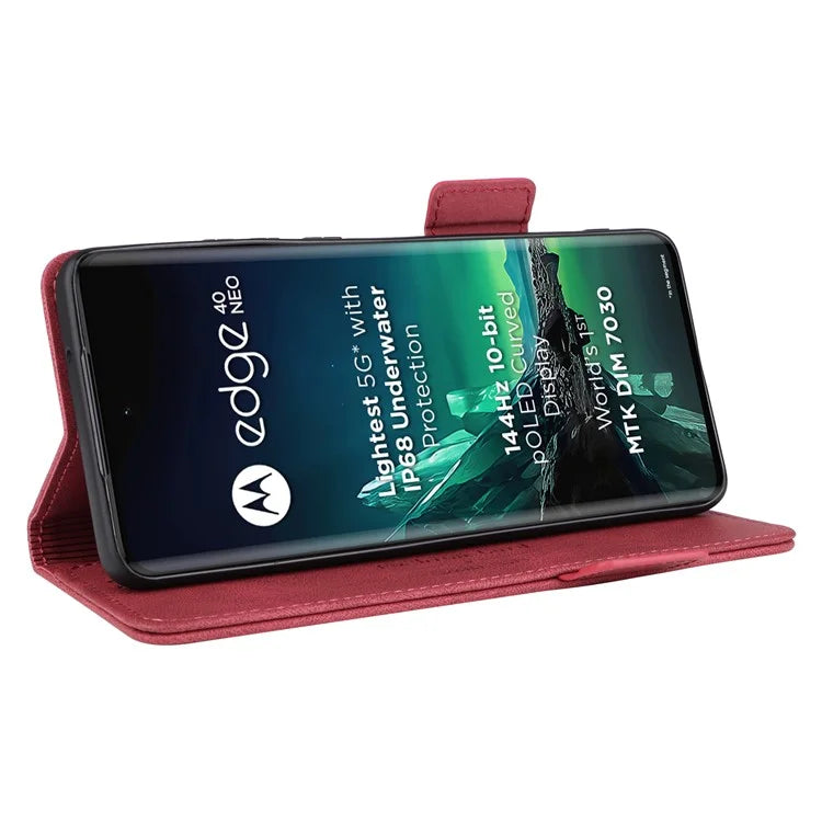 For Motorola Edge 40 Neo 5G Case PU Leather Wallet Cover with Hardware Decor