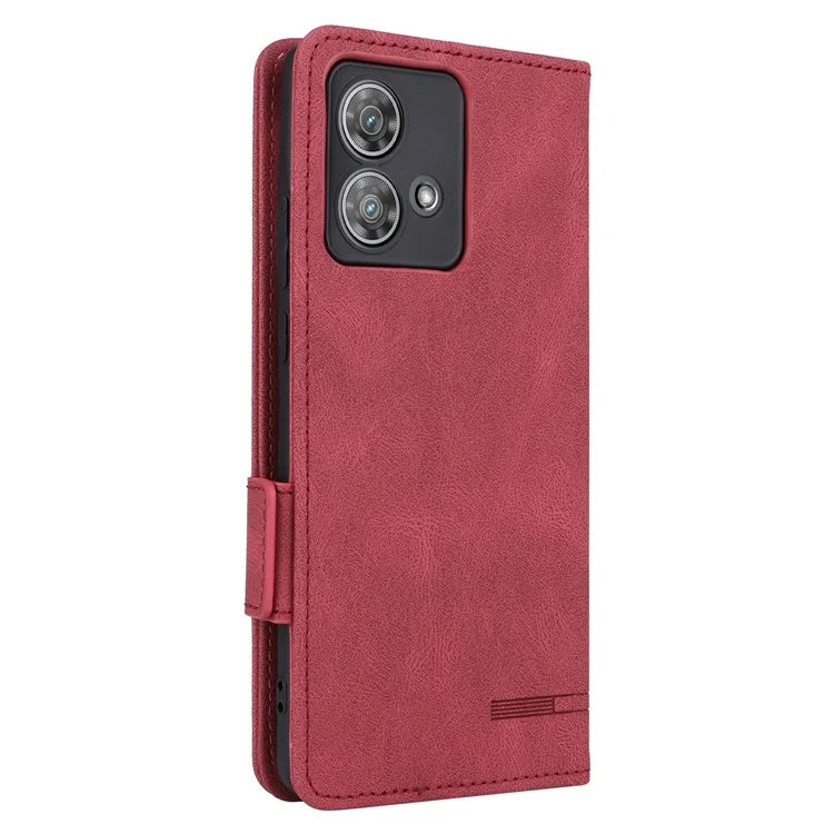For Motorola Edge 40 Neo 5G Case PU Leather Wallet Cover with Hardware Decor
