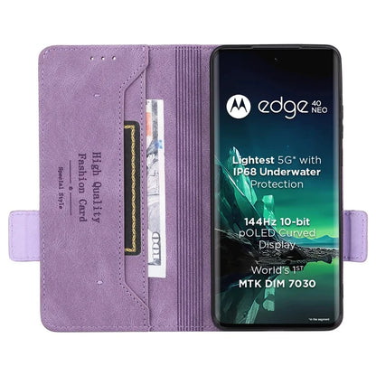 For Motorola Edge 40 Neo 5G Case PU Leather Wallet Cover with Hardware Decor