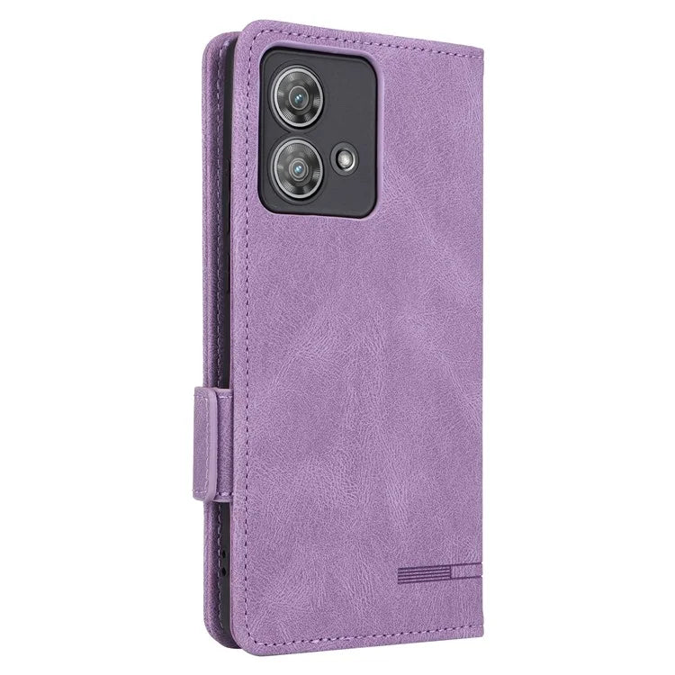 For Motorola Edge 40 Neo 5G Case PU Leather Wallet Cover with Hardware Decor