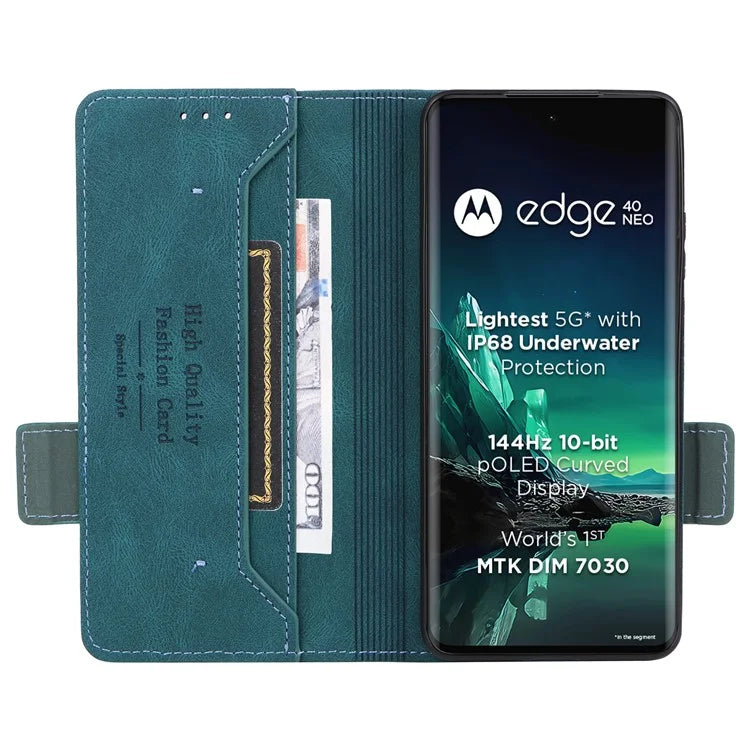 For Motorola Edge 40 Neo 5G Case PU Leather Wallet Cover with Hardware Decor