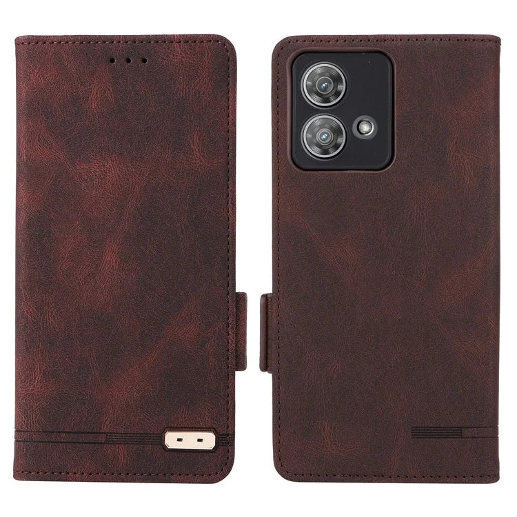 For Motorola Edge 40 Neo 5G Case PU Leather Wallet Cover with Hardware Decor