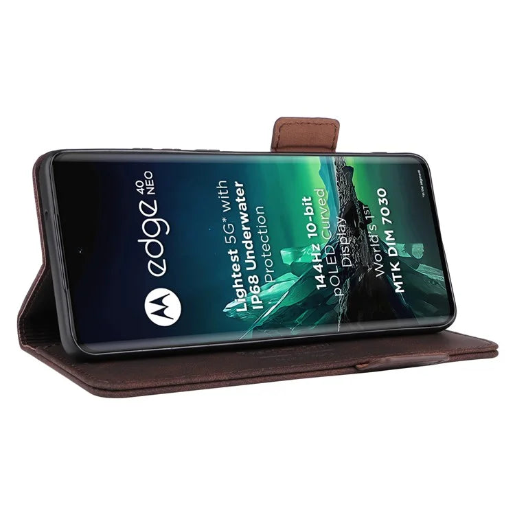 For Motorola Edge 40 Neo 5G Case PU Leather Wallet Cover with Hardware Decor