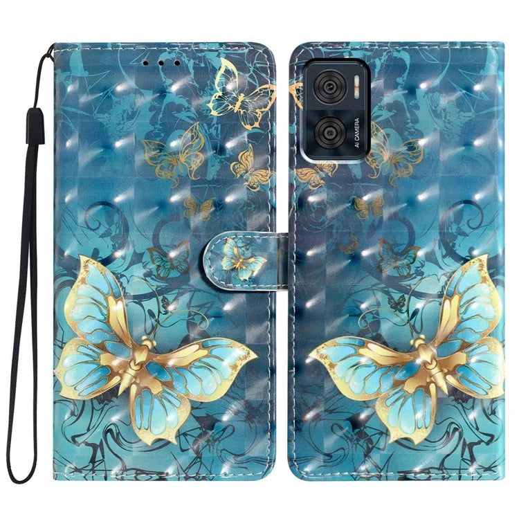 For Motorola Moto E22 4G Leather Case 3D Pattern Print Wallet Cover