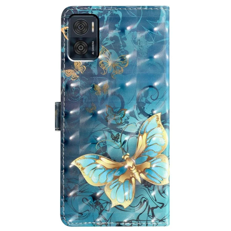 For Motorola Moto E22 4G Leather Case 3D Pattern Print Wallet Cover