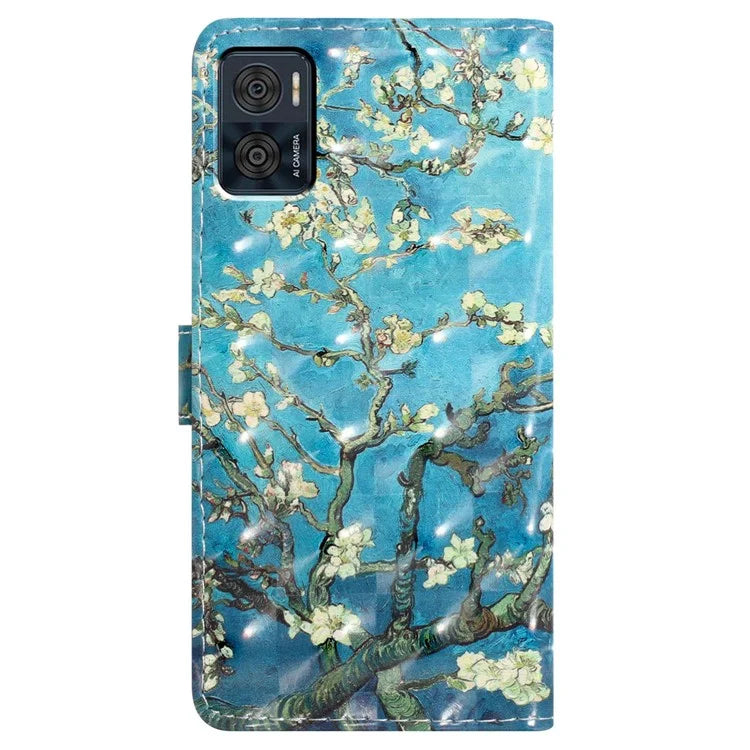 For Motorola Moto E22 4G Leather Case 3D Pattern Print Wallet Cover