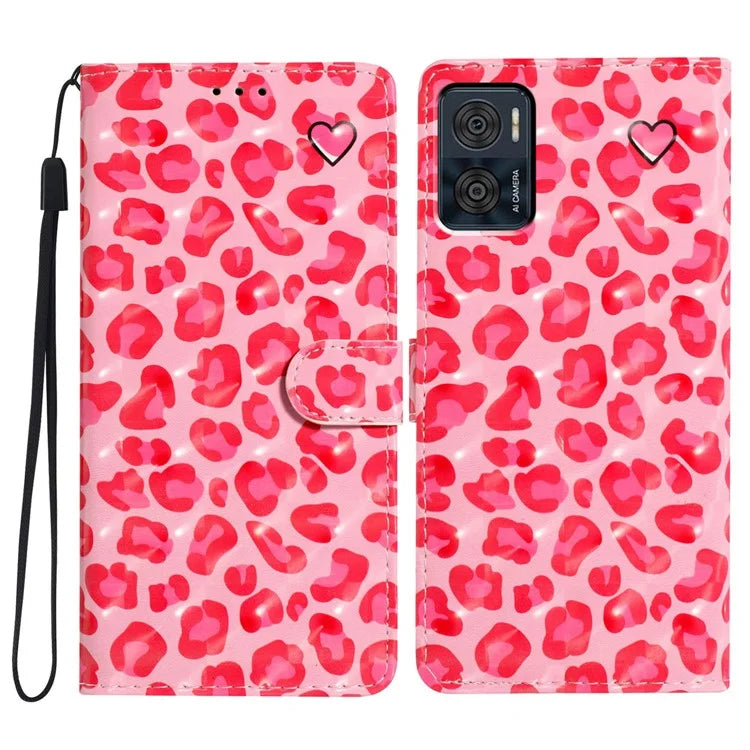 For Motorola Moto E22 4G Leather Case 3D Pattern Print Wallet Cover