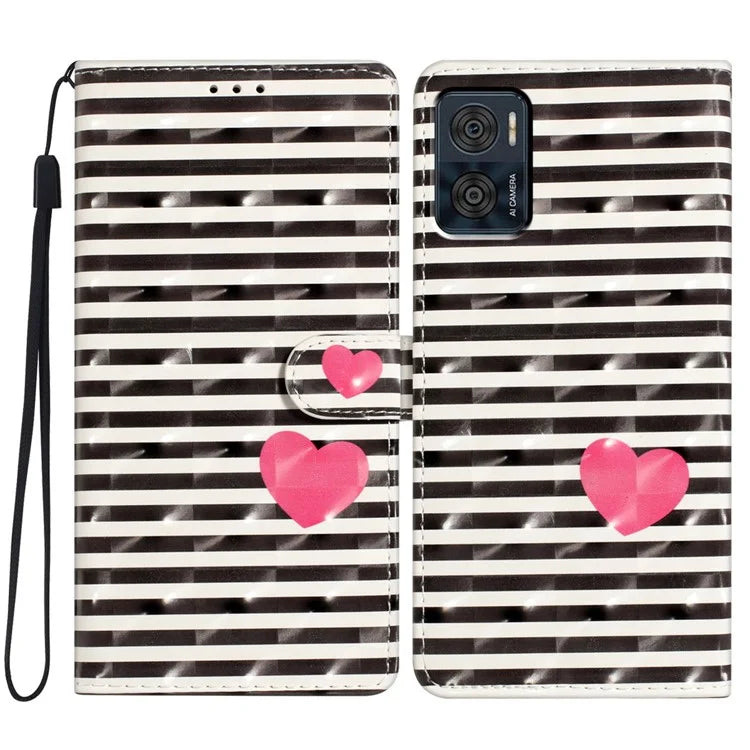 For Motorola Moto E22 4G Leather Case 3D Pattern Print Wallet Cover