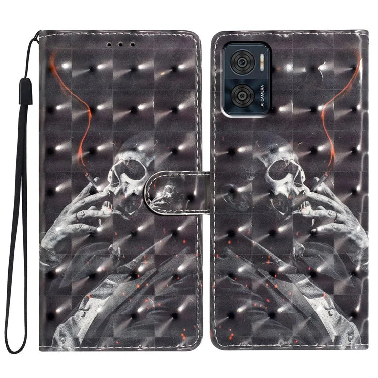 For Motorola Moto E22 4G Leather Case 3D Pattern Print Wallet Cover