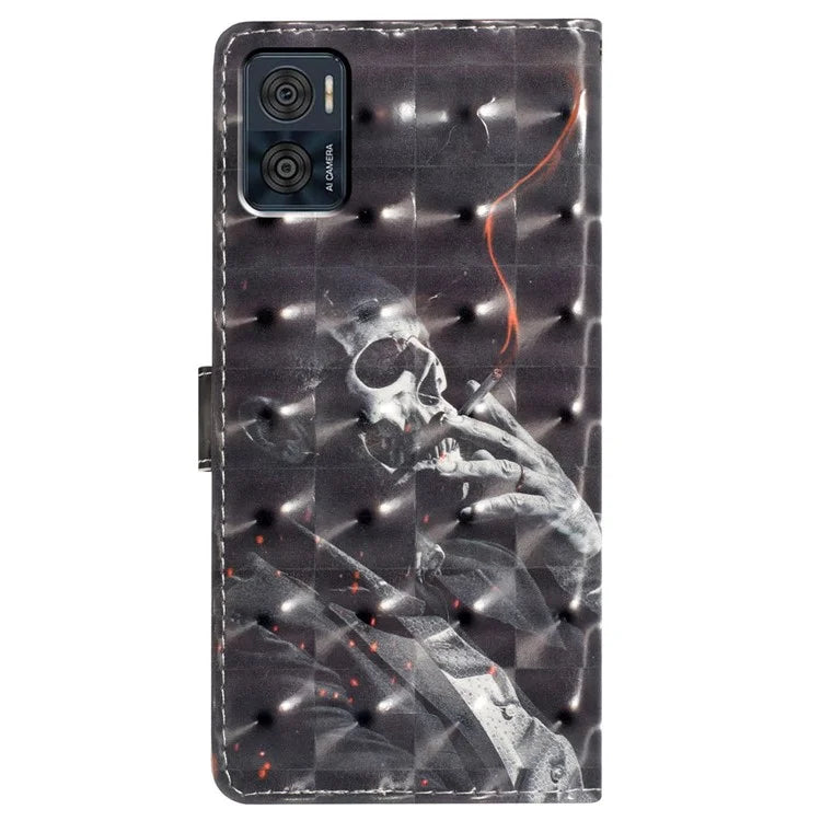 For Motorola Moto E22 4G Leather Case 3D Pattern Print Wallet Cover