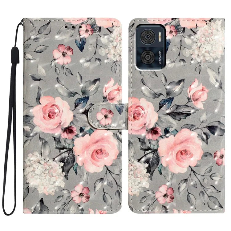 For Motorola Moto E22 4G Leather Case 3D Pattern Print Wallet Cover