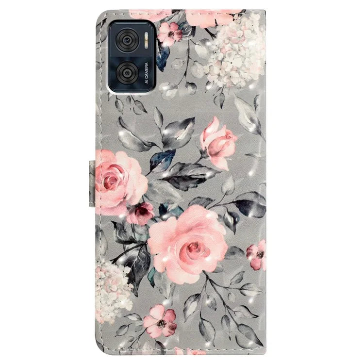 For Motorola Moto E22 4G Leather Case 3D Pattern Print Wallet Cover