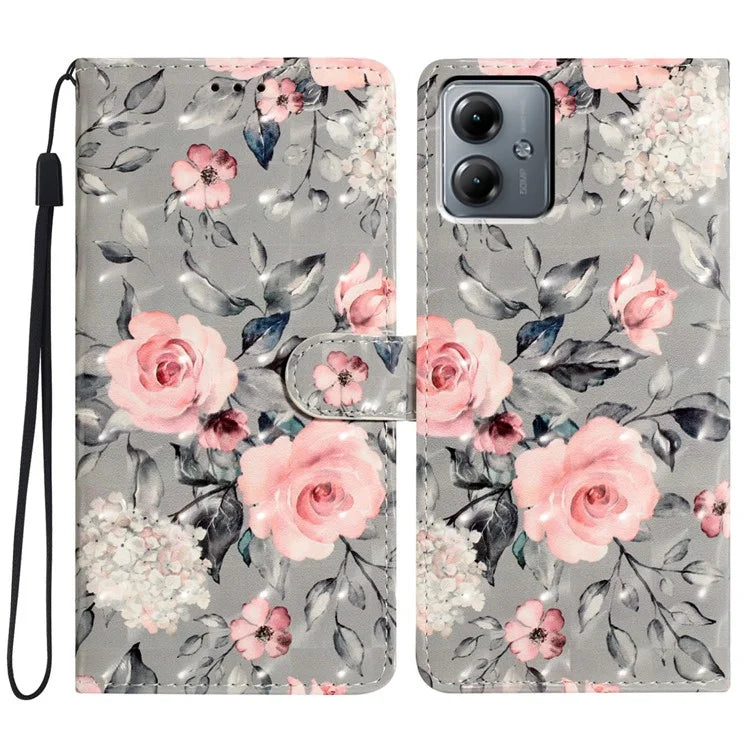 For Motorola Moto G14 4G Case 3D Pattern Print Leather Phone Cover