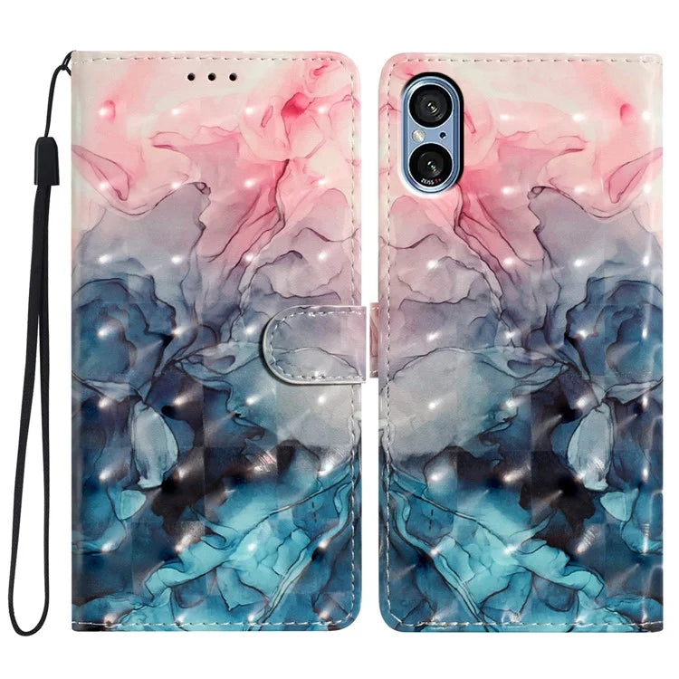 For Sony Xperia 5 V Leather Case Wallet Phone Cover with 3D Pattern Printing