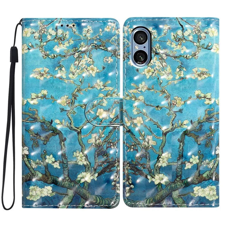 For Sony Xperia 5 V Leather Case Wallet Phone Cover with 3D Pattern Printing