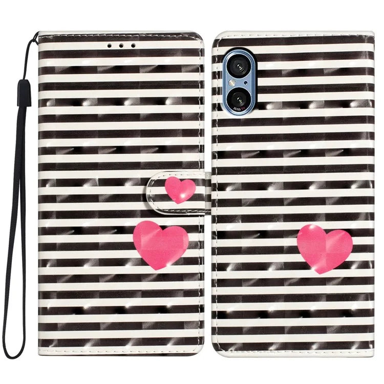 For Sony Xperia 5 V Leather Case Wallet Phone Cover with 3D Pattern Printing
