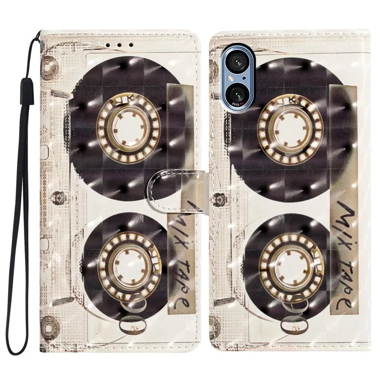 For Sony Xperia 5 V Leather Case Wallet Phone Cover with 3D Pattern Printing