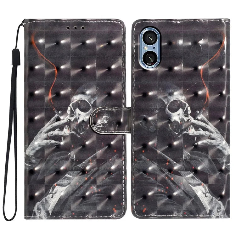 For Sony Xperia 5 V Leather Case Wallet Phone Cover with 3D Pattern Printing