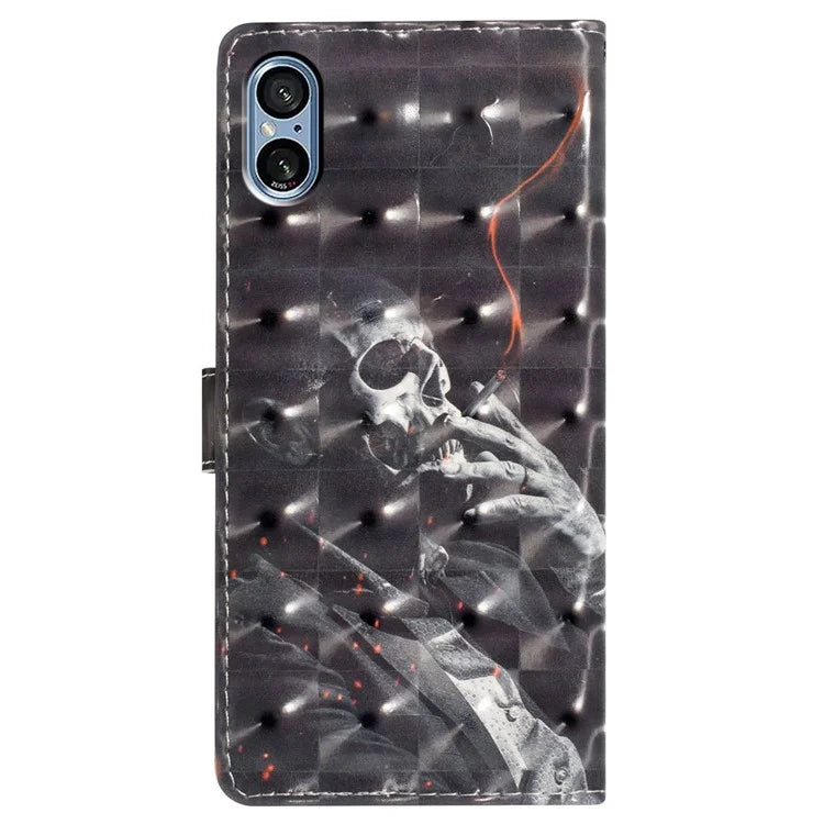 For Sony Xperia 5 V Leather Case Wallet Phone Cover with 3D Pattern Printing