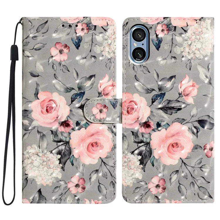 For Sony Xperia 5 V Leather Case Wallet Phone Cover with 3D Pattern Printing