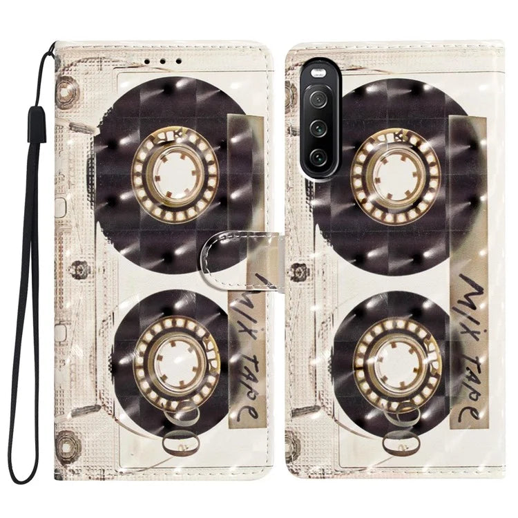 For Sony Xperia 10 V Case PU Leather 3D Pattern Printing Phone Cover
