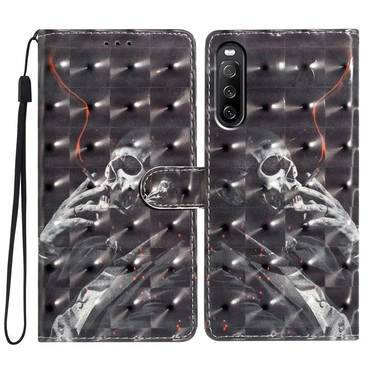For Sony Xperia 10 V Case PU Leather 3D Pattern Printing Phone Cover