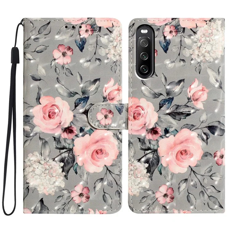 For Sony Xperia 10 V Case PU Leather 3D Pattern Printing Phone Cover
