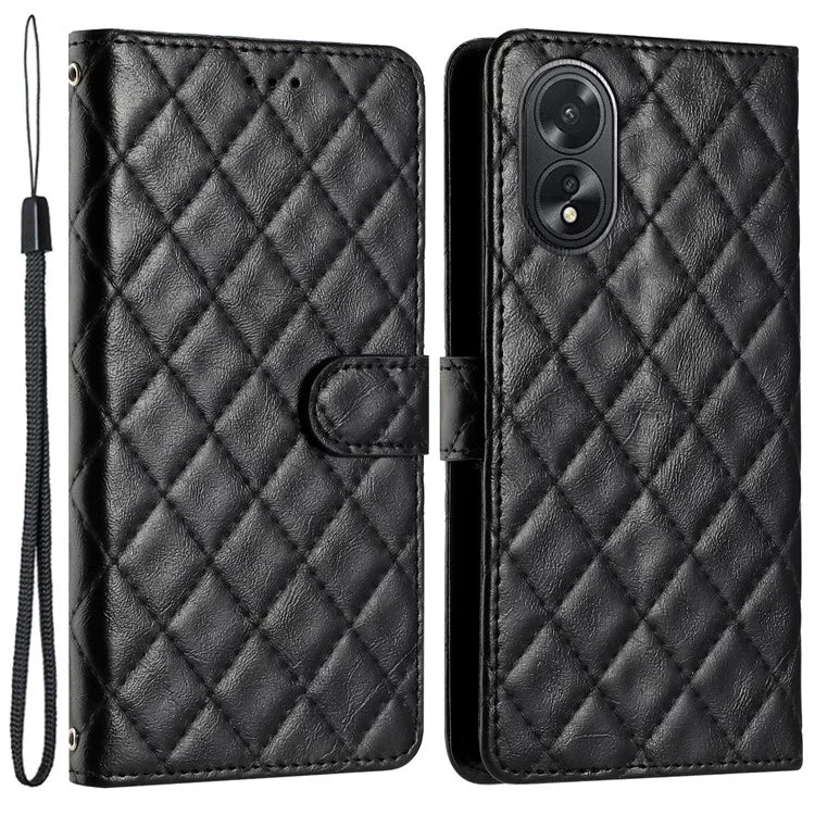 For Oppo A38 4G / A18 4G Case Rhombus Stitching Line Wallet Leather Cover