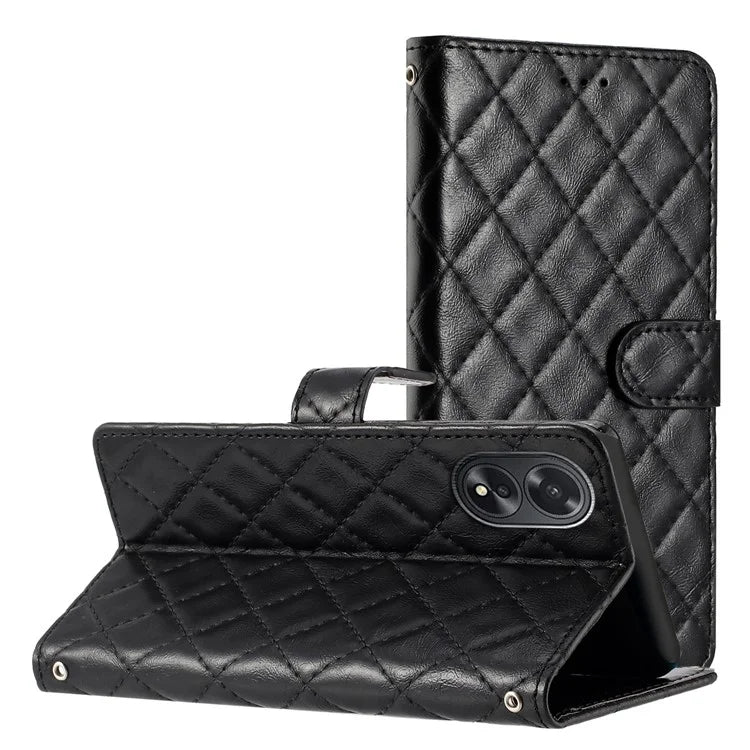 For Oppo A38 4G / A18 4G Case Rhombus Stitching Line Wallet Leather Cover