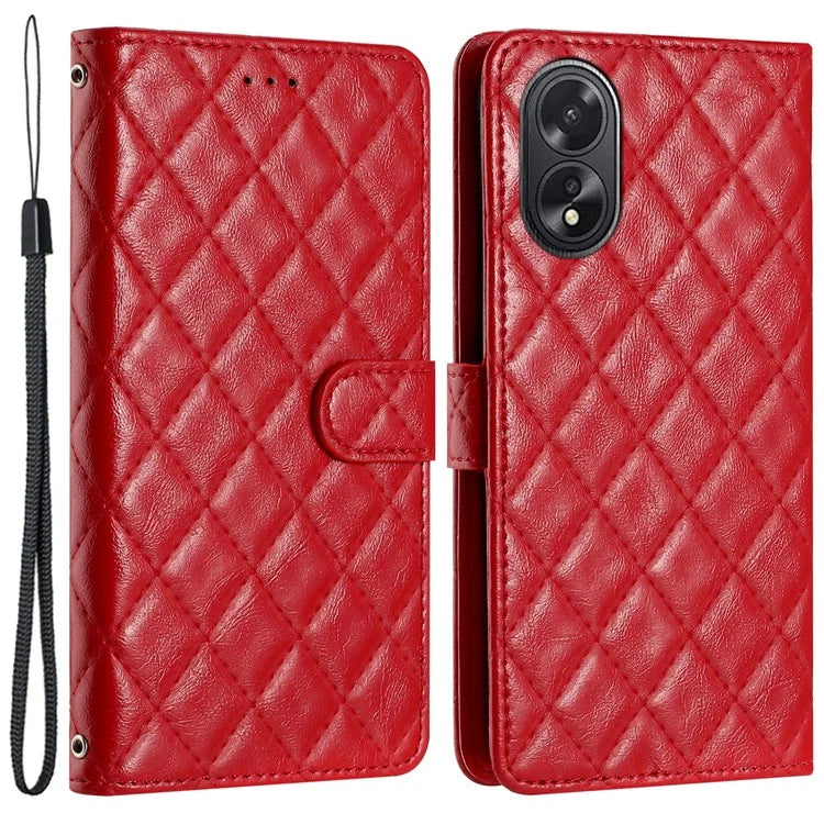 For Oppo A38 4G / A18 4G Case Rhombus Stitching Line Wallet Leather Cover