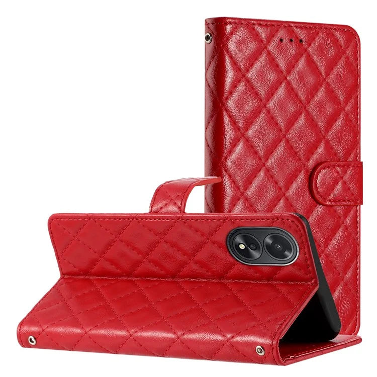 For Oppo A38 4G / A18 4G Case Rhombus Stitching Line Wallet Leather Cover