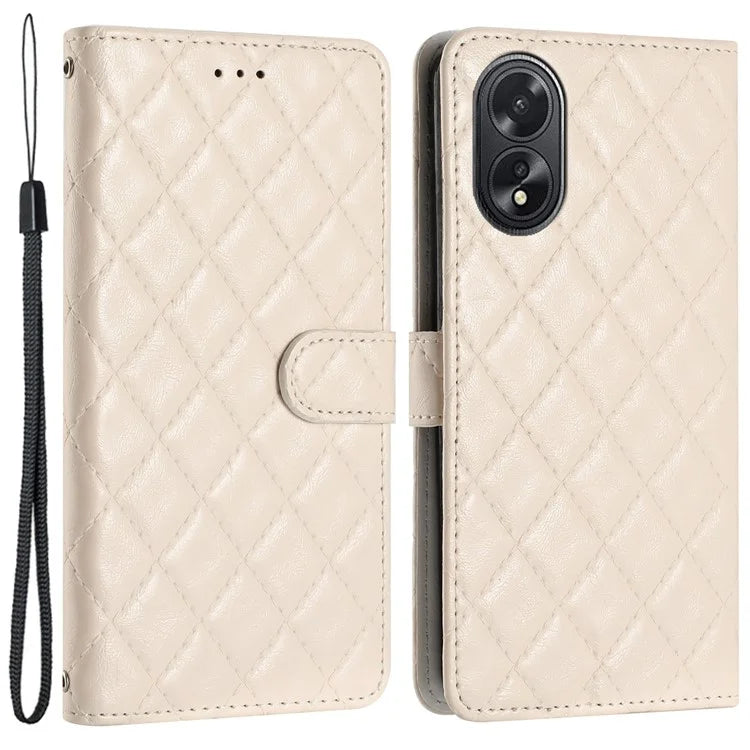 For Oppo A38 4G / A18 4G Case Rhombus Stitching Line Wallet Leather Cover