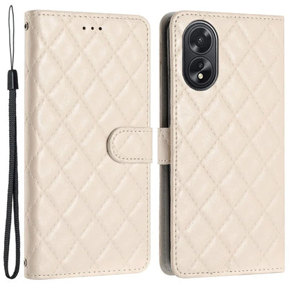 For Oppo A38 4G / A18 4G Case Rhombus Stitching Line Wallet Leather Cover