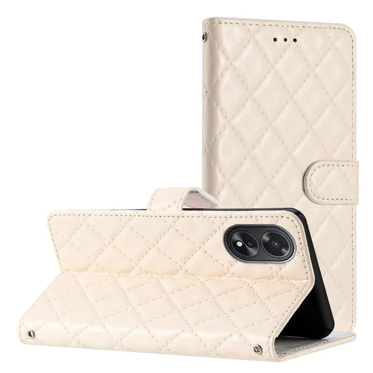For Oppo A38 4G / A18 4G Case Rhombus Stitching Line Wallet Leather Cover