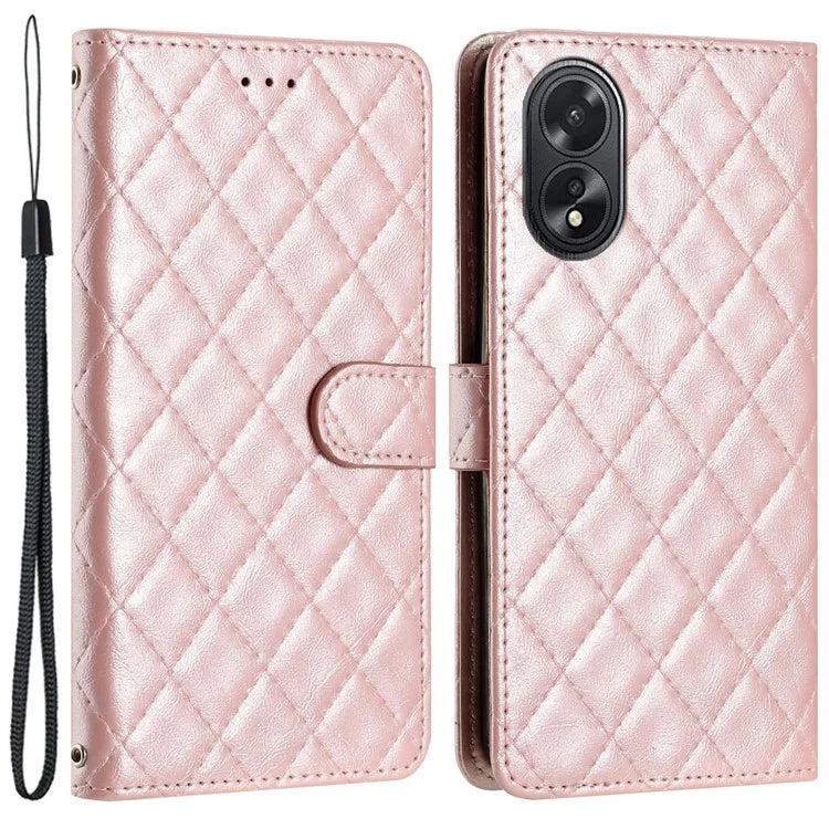 For Oppo A38 4G / A18 4G Case Rhombus Stitching Line Wallet Leather Cover