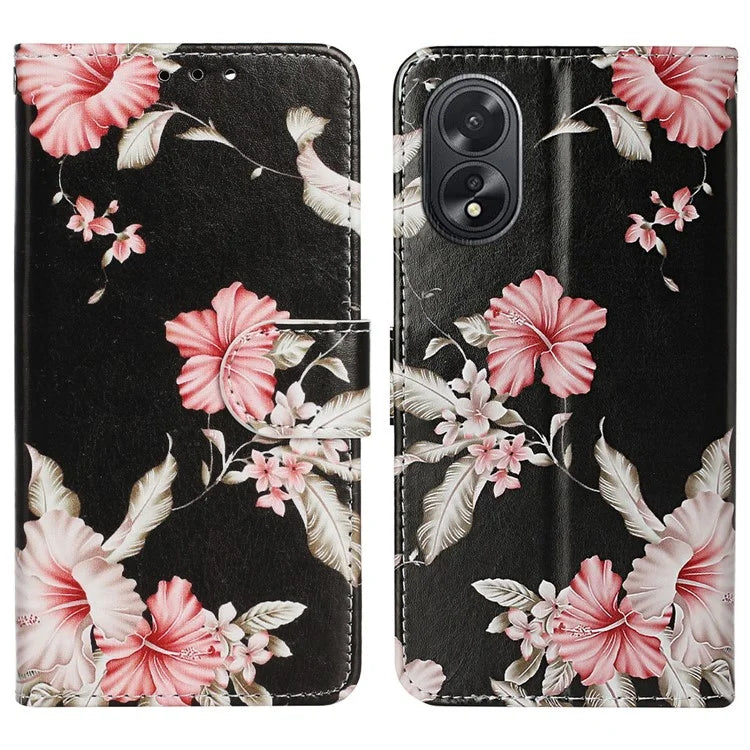 For Oppo A38 4G / A18 4G Case PU Leather Pattern Magnetic Folio Flip Phone Cover